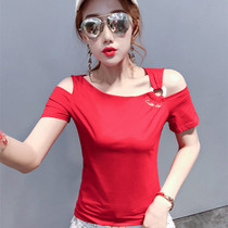 Europe and the United States tide brand 2021 summer women's new slim cotton short sleeve T-shirt women's fashion irregular shoulder top