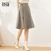 OSA irregular temperament woolen skirt autumn and winter women 2021 New medium long high waist thin A- line dress