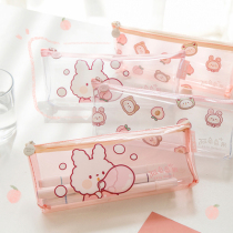 Japanese girl heart cute transparent pencil bag large capacity stationery bag student waterproof pencil bag pencil case pencil case