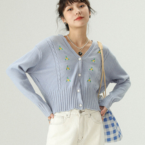 Casual 100 Hitch Knit Embroidered Cardiovert 2021 Fall New Korean Version Slim Sweater Blouse Jacket Long Sleeve Jacket