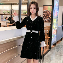 Small Fragrant Golden Velvet Breastfeeding Dress Autumn Wear 2021 New Korean Medium Long Postpartum Nursing Skirt