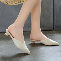 Baotou slippers womens 2021 new summer outwear fashion small frescoed dress subnets red sloths with pointy half slippers