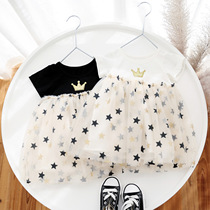 Girls summer short sleeve dress female baby gauze princess skirt foreign air sister dress skirt dress