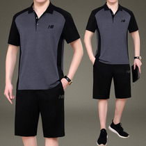 Middle-aged and elderly sports suit mens short sleeve pants summer suit big pants elderly casual sportswear loose size