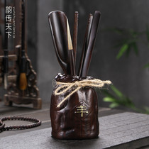 High-end tea ceremony six gentlemen set Ebony solid wood Kung Fu tea accessories Zero matching tea tray ornaments Tea clip Tea brush