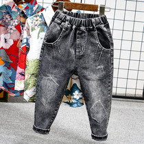 Boys spring and autumn jeans 2021 new trend cotton elastic foreign pants Korean version of small and medium childrens trousers
