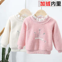 Girl Autumn Winter Clothing Warm Plus Suede Thickened Jacketing Hooded Sweatshirt Mid-Girl Sweater Little Girl Sweaters Bottom Blouse