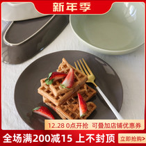 W1962 export Nordic style hand pinch irregular Morandi color simple ceramic tableware Western food deep plate salad bowl