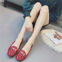 Hong Kong 2022 spring new Korean version square head softbottom 100 hitch and flat bottom single shoe female bean shoe mesh red shoes