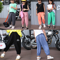 Ai wooden boy 2019 summer new male and female children Korean thin sweatpants Ice Silk anti mosquito pants lantern long pants