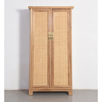 New Chinese style old elm hanging wardrobe log locker storage cabinet solid wood paint-free bedroom wardrobe simple wardrobe