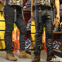 Spot Harley Indian retro locomotive riding leather pants genuine leather Anti-suede motorcar racing garage protective gear
