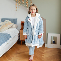 Girls Coral Velvet Pajamas Autumn and Winter Children Flannel Home Clothes Set Female Little Girl Thick Winter