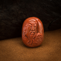 Buddhas Seven Treasure Natural Jiukou South Red Manau full color full of meat grade Finely Carved Warrior and Divine Guan Two Lord Pendant Necklace
