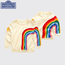 Baby sweater 1-3 years old mother and child foreign style rainbow knitted top Baby spring and autumn top party parent-child outfit mother and daughter