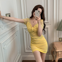 2022 New Short Dress Summer Clothing Little Sub Nightclub Tight sexy Spice Girls V collar wrap Hip Dress Children Dress