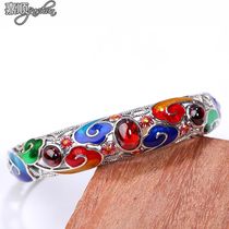 Jiashun National style original handmade carved hollow burning blue enamel cloisonne 925 silver bracelet female bracelet