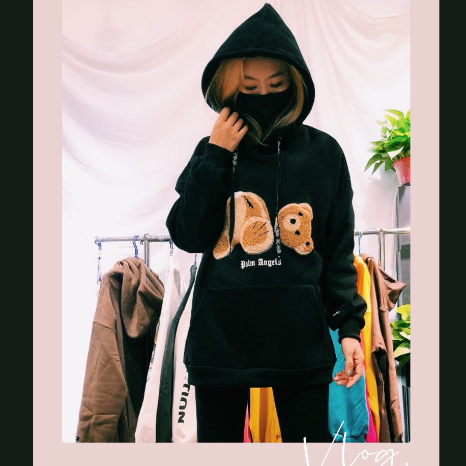 Hooded bear plus velvet sweater~average size