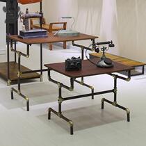  Retro solid wood wrought iron clothing display rack clothing store floor water pipe high and low water table shoe bag display cabinet