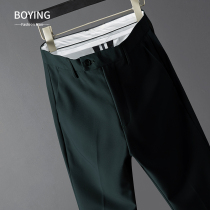 Fall Han version Western pants Mens youth easy to make sense of pituitary falls Business career Western dress pants Body Ink Green Casual Pants