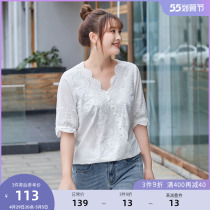 MsShe Big Code Womens Dress 2022 New Summer Dress Fat Mm Blouse Rework Hollowed-out Embroidered All-cotton Fairy White Shirt