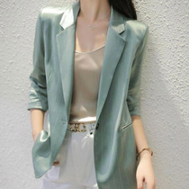 Mularsa early spring seven-point sleeve mint green small blazer womens drape striped triacetic acid casual suit thin