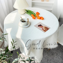 Nordic white waffle square tablecloth round table tablecloth advanced light luxury dust cover cloth cotton and linen decoration photo