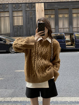 Retro numb sweater womens autumn winter sets 100 hitch loose thickened Lazy Gentle Wind Round Lead Knit Jersey Woman Outwear