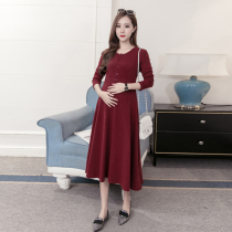 Pregnant women spring and autumn coat 2021 New Korean version of cotton stretch single-breasted button outside the breastfeeding button dress