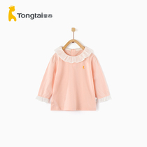 Tongtai spring and summer new baby girl clothes cotton top 1-4 year old girl lapel lace top