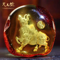  Tianguang Hui natural amber beeswax twist Qiankun pendant Yellow honey amber necklace pendant men and women cow pendant with certificate