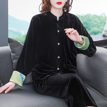 Chinese style improved Tang suit jacket female new Chinese retro buckle loose casual color golden velvet coat female tide