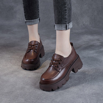 2022 Spring autumn season new thick bottom muffin shoes women lacing Inlenwind small leather shoes retro jk heightening leather single shoes