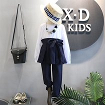 Do not Return Not Change 2018 spring new womens clothing OL temperament three-dimensional cut lace-up shirt straight pants set