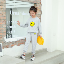 South Korean girl Autumn suit loose middle child coat girl Korean sweatpants parent-child smiling face sweater two-piece set