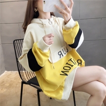 Super fire cec half zipper color dress female hooded 2020 Spring New Korean version loose thin early autumn top