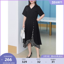 MSShe big code women dress 2022 new Summer Fat mm Fashion to take up waist and fake two open and fork dress