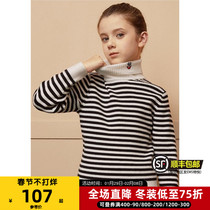 MQD children's clothing girls turtleneck striped sweater 2021 autumn and winter new children's padded pullover bottoming sweater