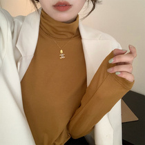 Spring and Autumn 2021 New pile collar base shirt womens long sleeve T-shirt slim slim multicolor interior top