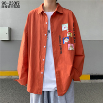 Orange mens shirt long sleeve trend fat big size plus fat cartoon printing boys shirt Japanese Ruffian handsome top