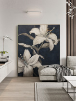 Light luxury atmosphere huge living room decoration modern sofa background wall hanging painting advanced vertical floor painting porch flower