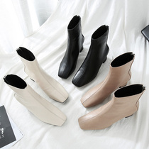 Boots womens thick heel 2020 autumn models with apricot Khaki square head British wind back zipper small heel skinny boots