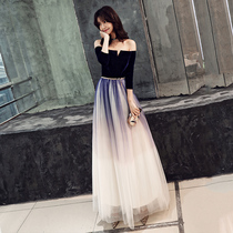 Banquet evening dress skirt female 2021 new noble one-shoulder annual meeting host temperament high-end long thin socialite