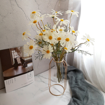 Water drop daisy simulation floral living room fake flower arrangement decorative flower European dining table Glass vase set small fresh