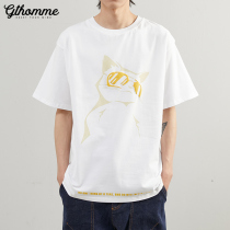 Summer new mens short-sleeved T-shirt print simple round neck loose trend Joker casual white half-sleeved clothes