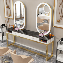 Hairdressshop Mirror Table Beauty Hair Mirror Single-sided Cut Beauty Makeup Wave with lamp bifacial floor marble bronzing table