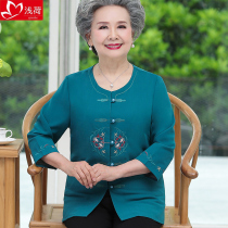 Elderly summer dress female 60-year-old grandmother shirt old man on clothes mother dress seven-point sleeve Spring and Autumn plus fat plus size