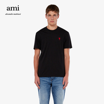 Ami Paris Mens New Early Spring Ami de Coeur Red Embroidered Heart Short Sleeve T-Shirt