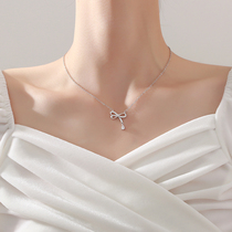 s925 sterling silver flash diamond bow necklace female Korean version of niche design sense temperament Net red water drop choker gift