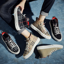  Mens shoes summer new breathable canvas shoes Korean version of the trend of mid-top board shoes mens casual shoes net red high-top shoes trend